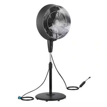 18 In. 3 Speeds Outdoor Misting Pedestal Fan in Black with 80° Oscillation 1600 CFM for up to 500 Sq. Ft