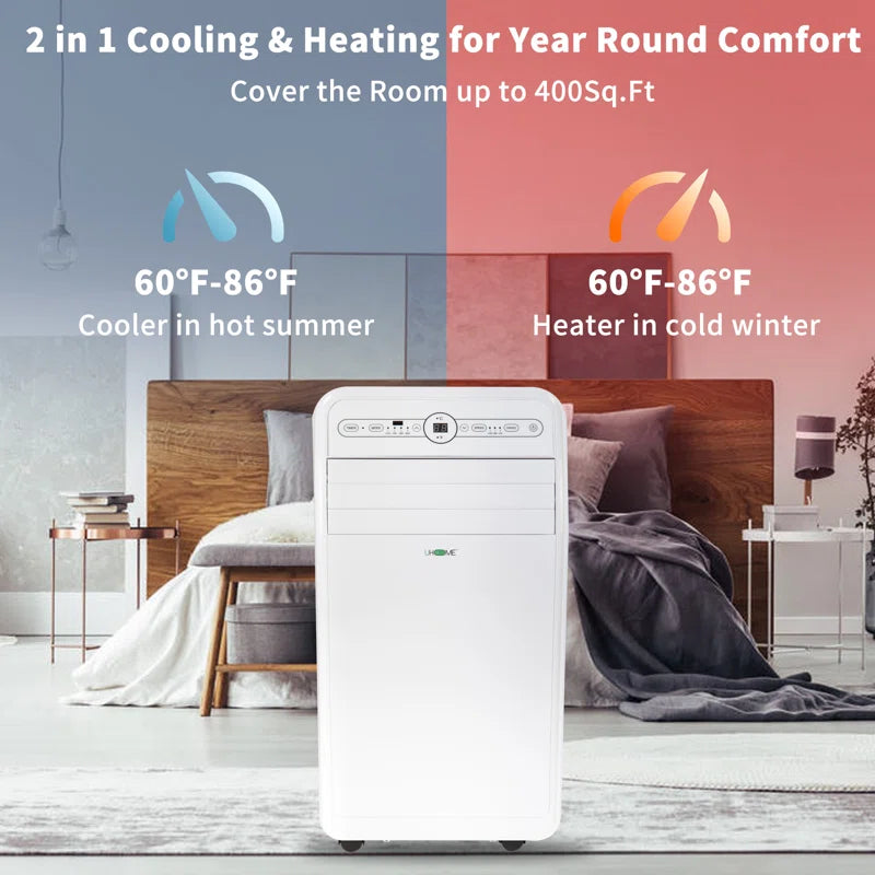 12000(ASHRAE) BTU Portable Air Conditioner for 400 Square Feet with Heater and Remote Included