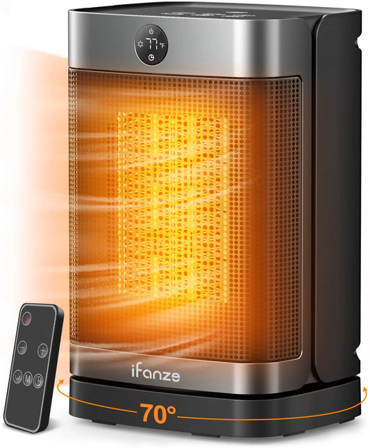 Portable Space Heater for Home, 1500W Electric Heater Fan with Remote, 70° Oscillation, 1-12H Timer, Portable Heater for inside Home/Office