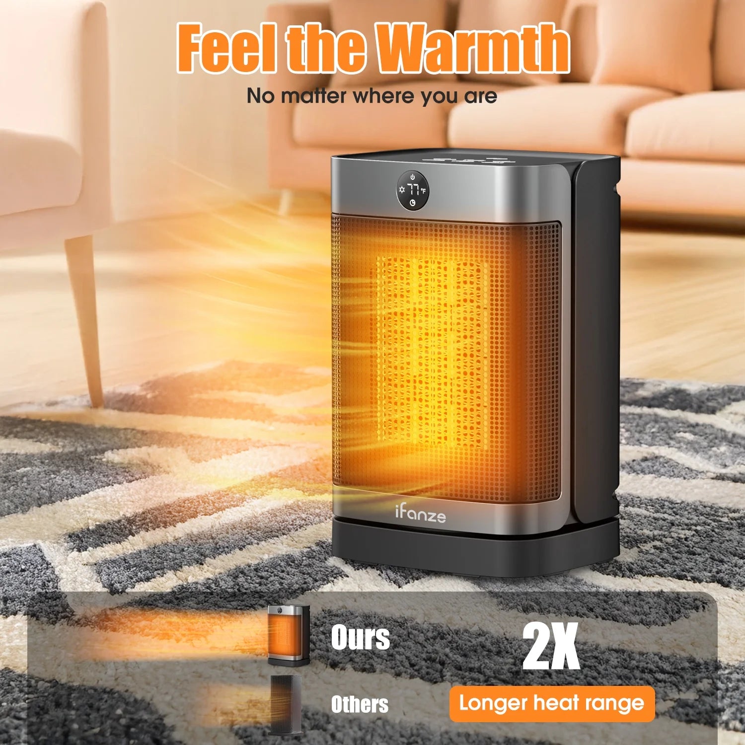 Portable Space Heater for Home, 1500W Electric Heater Fan with Remote, 70° Oscillation, 1-12H Timer, Portable Heater for inside Home/Office