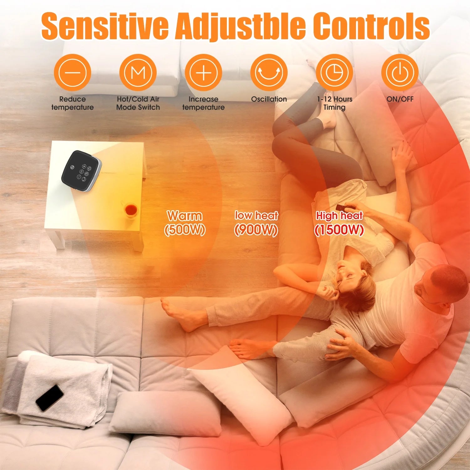 Portable Space Heater for Home, 1500W Electric Heater Fan with Remote, 70° Oscillation, 1-12H Timer, Portable Heater for inside Home/Office