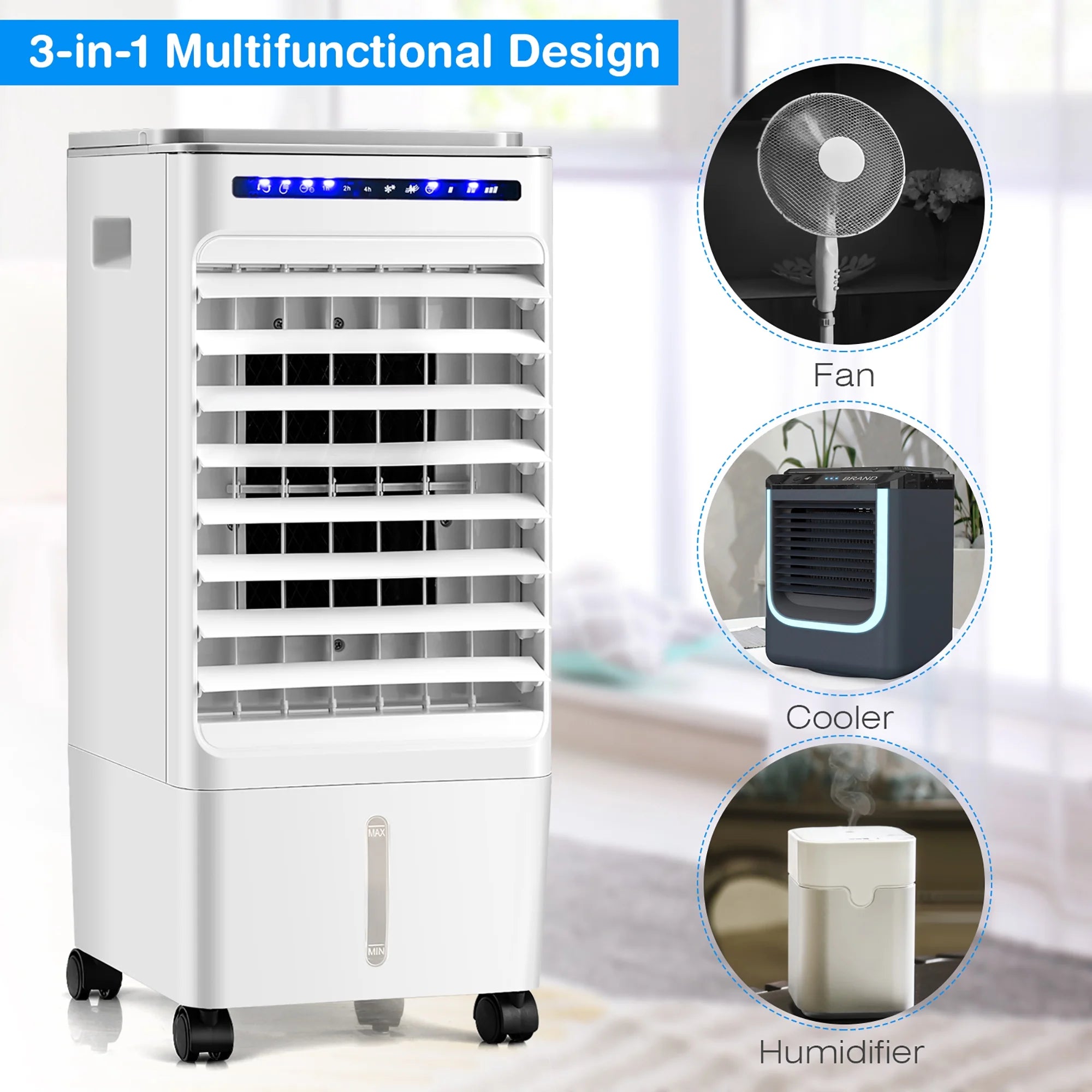 3-In-1 Evaporative Air Cooler Portable Air Cooling Fan W/ Fan & Humidifier