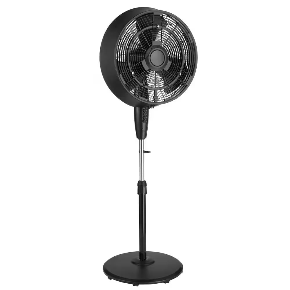 18 In. 3 Speeds Outdoor Misting Pedestal Fan in Black with 80° Oscillation 1600 CFM for up to 500 Sq. Ft