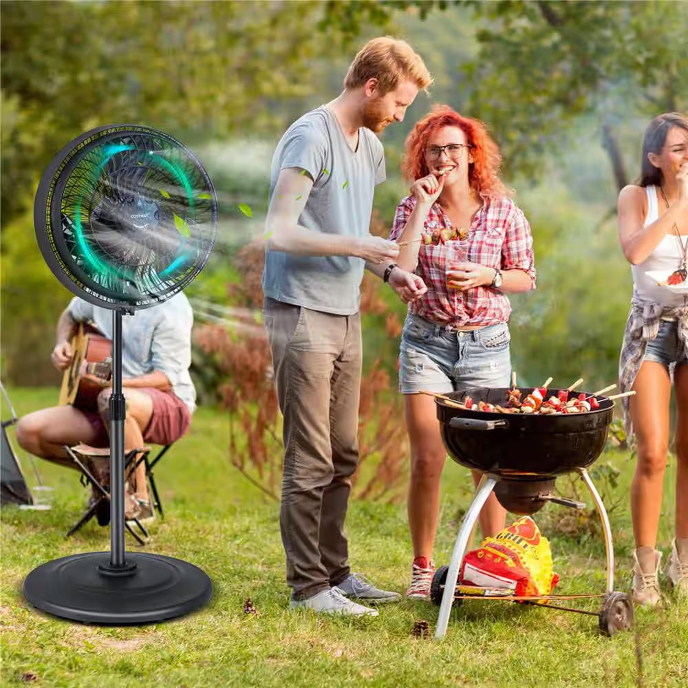 16" Oscillating Misting Pedestal Fan 2120 CFM with 3-Speed Hose Connector Black