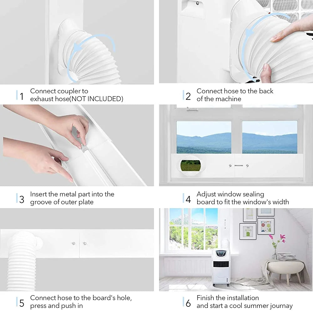 Portable Air Conditioner Window Kit, Adjustable Vertical/Horizontal Sliding Window Kit Plate for AC Unit, AC Window Vent Kit, AC Window Seal Suitable for 5.9” AC Exhaust Hose