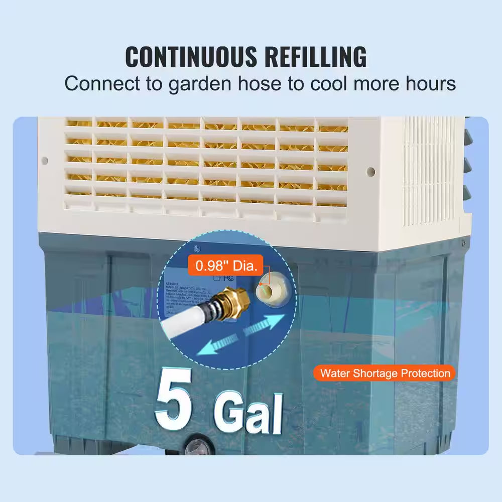 Evaporative Cooler 3 Speeds 1400 CFM Air Cooler 84° Oscillating Swamp Cooler, 5 Gal. Portable Air Cooler for 550 Sq. Ft.