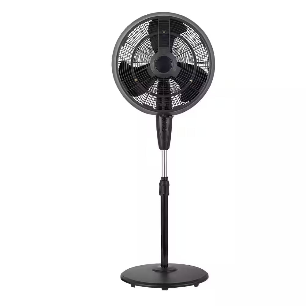 18 In. 3 Speeds Outdoor Misting Pedestal Fan in Black with 80° Oscillation 1600 CFM for up to 500 Sq. Ft
