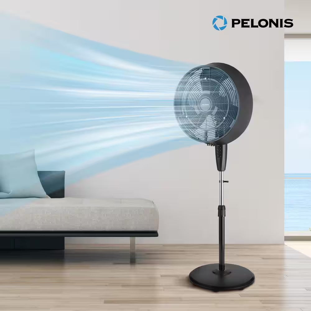 18 In. 3 Speeds Outdoor Misting Pedestal Fan in Black with 80° Oscillation 1600 CFM for up to 500 Sq. Ft