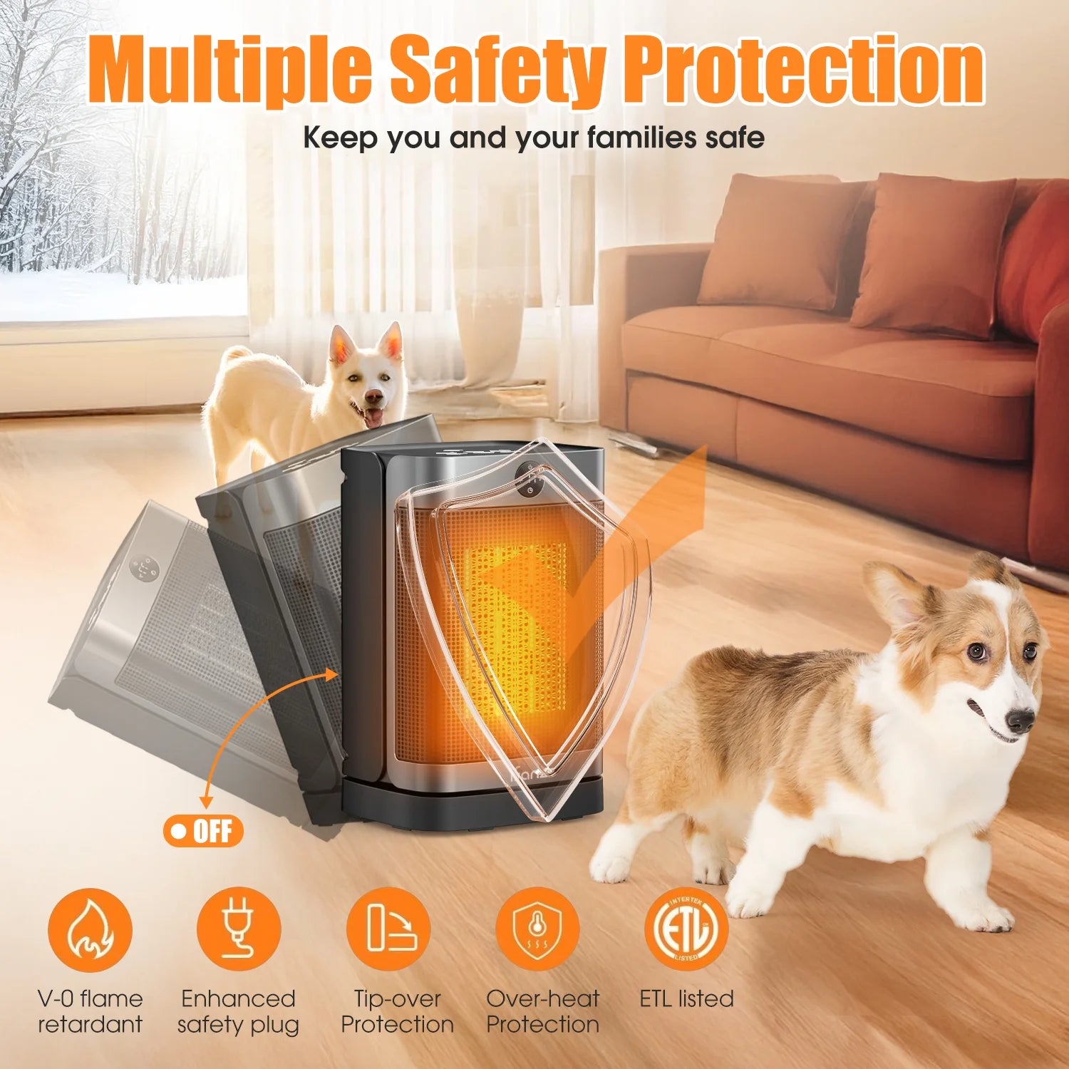 Portable Space Heater for Home, 1500W Electric Heater Fan with Remote, 70° Oscillation, 1-12H Timer, Portable Heater for inside Home/Office