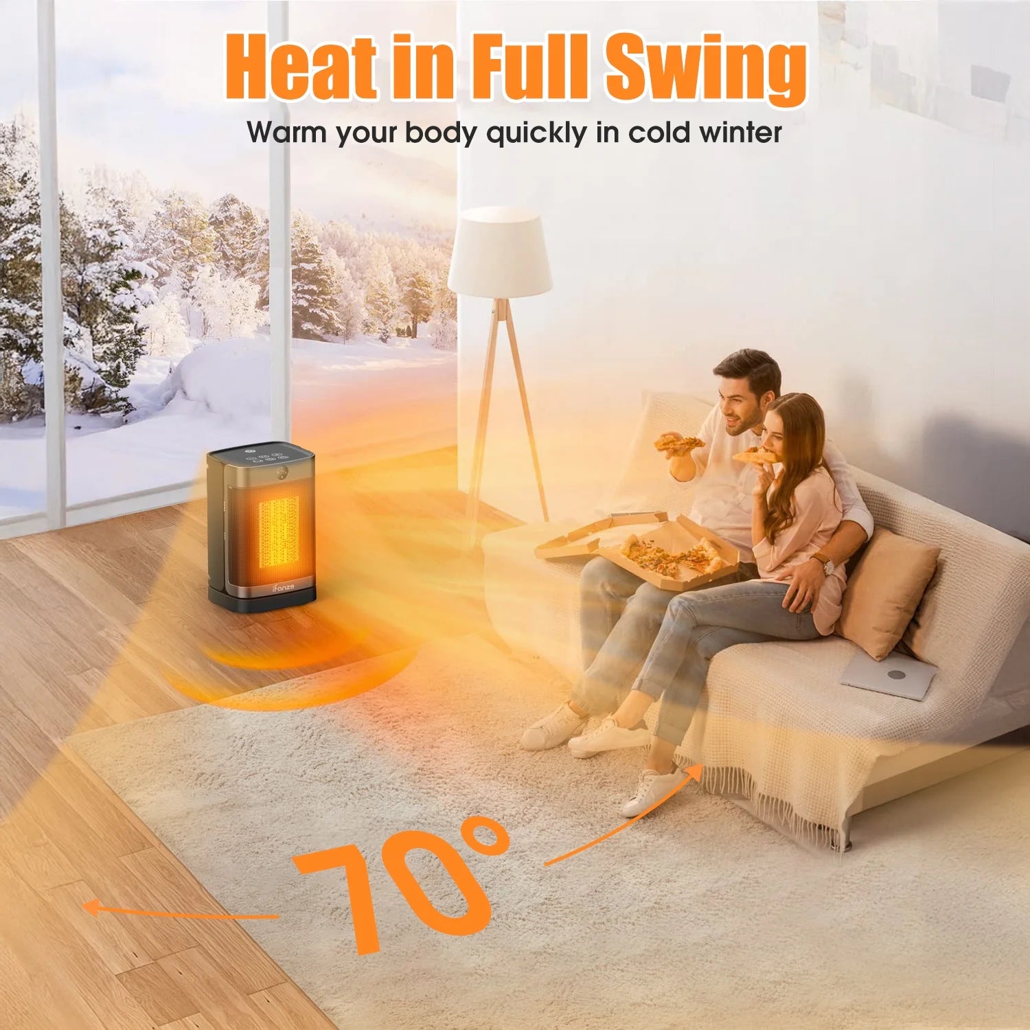 Portable Space Heater for Home, 1500W Electric Heater Fan with Remote, 70° Oscillation, 1-12H Timer, Portable Heater for inside Home/Office