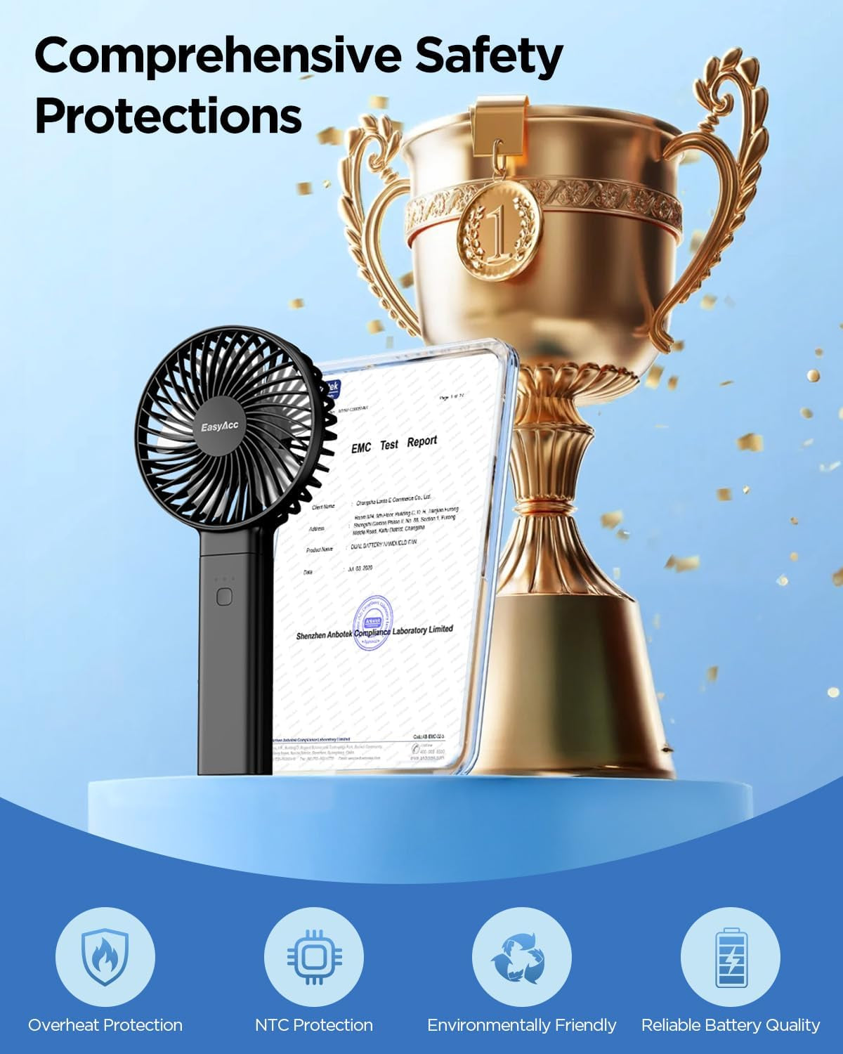 Portable Personal Fan - Silent Powerful Fan with 4 Speeds, USB-C Rechargeable Battery,Ultra Quiet Washable Guard, Foldable,Portable Cooling for Travel Outdoor (Ideal Gift for Men, Women)