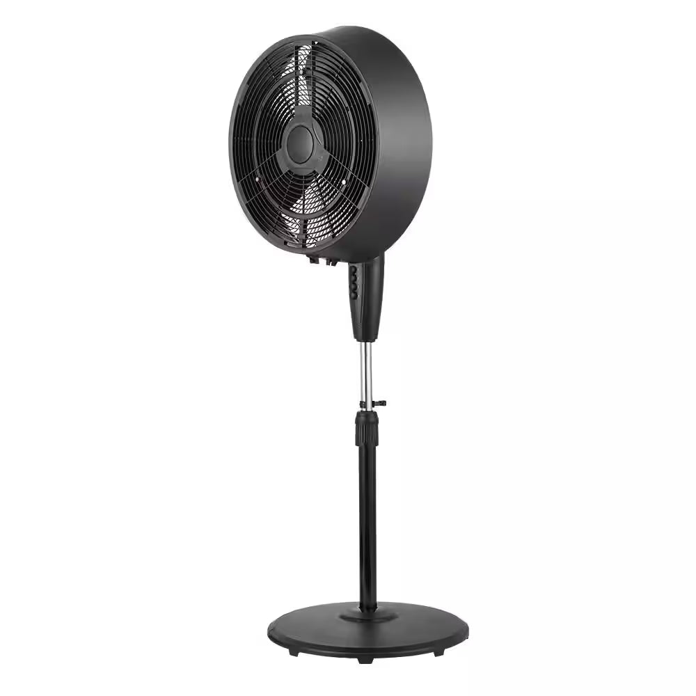 18 In. 3 Speeds Outdoor Misting Pedestal Fan in Black with 80° Oscillation 1600 CFM for up to 500 Sq. Ft