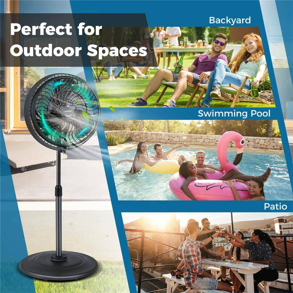 16" Oscillating Misting Pedestal Fan 2120 CFM with 3-Speed Hose Connector Black