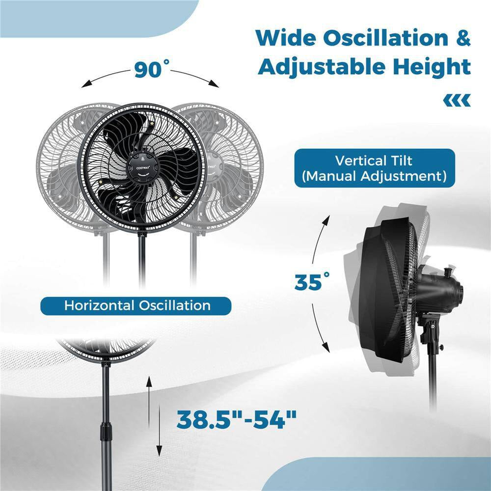 16" Oscillating Misting Pedestal Fan 2120 CFM with 3-Speed Hose Connector Black