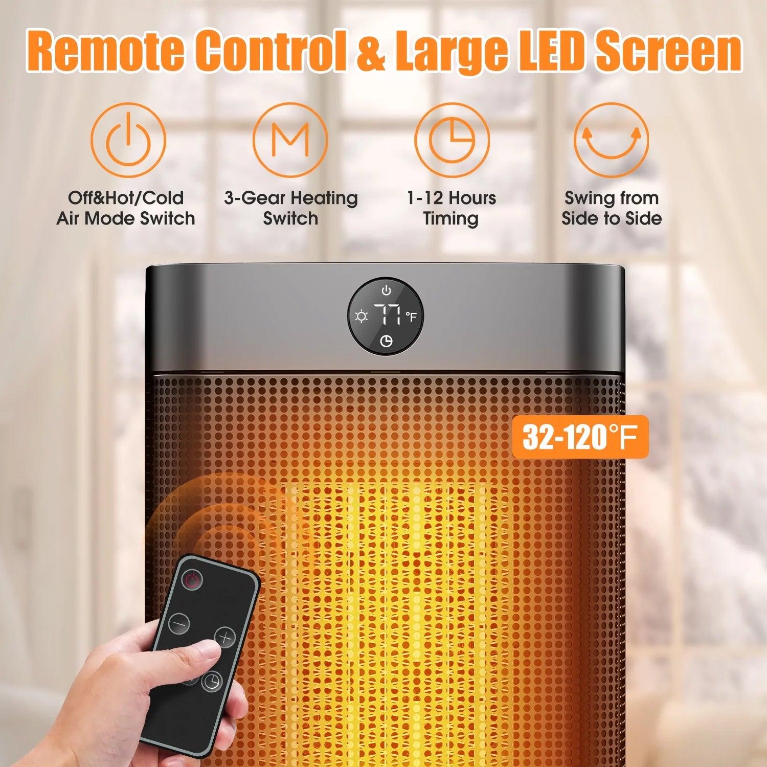 Portable Space Heater for Home, 1500W Electric Heater Fan with Remote, 70° Oscillation, 1-12H Timer, Portable Heater for inside Home/Office