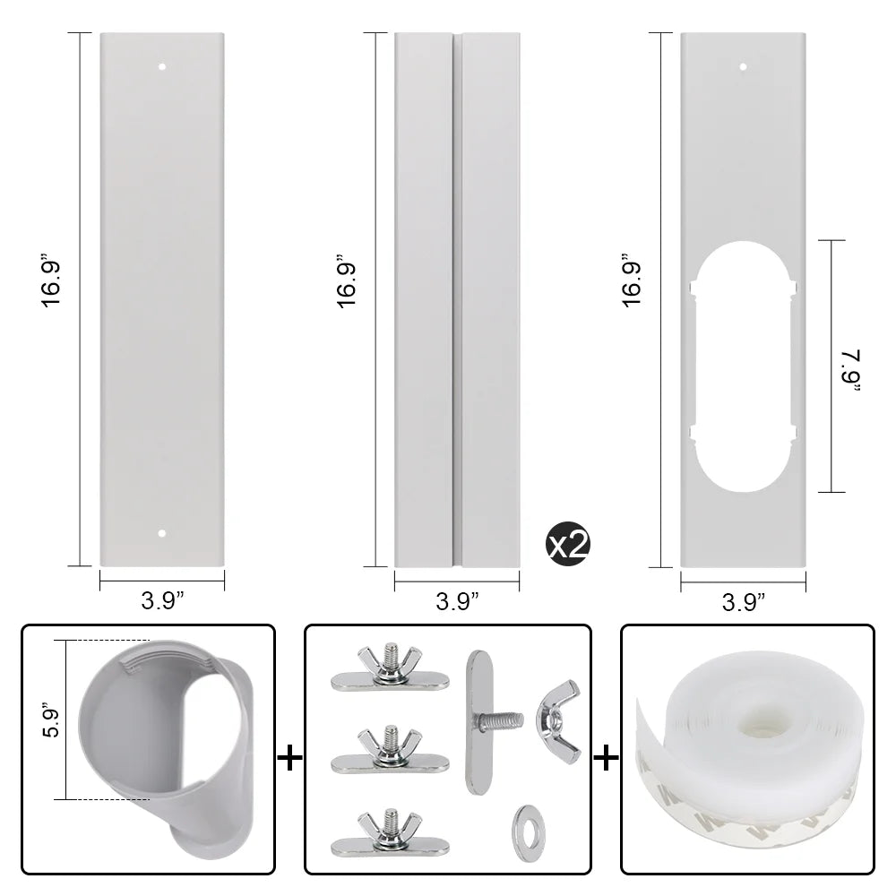 Portable Air Conditioner Window Kit, Adjustable Vertical/Horizontal Sliding Window Kit Plate for AC Unit, AC Window Vent Kit, AC Window Seal Suitable for 5.9” AC Exhaust Hose