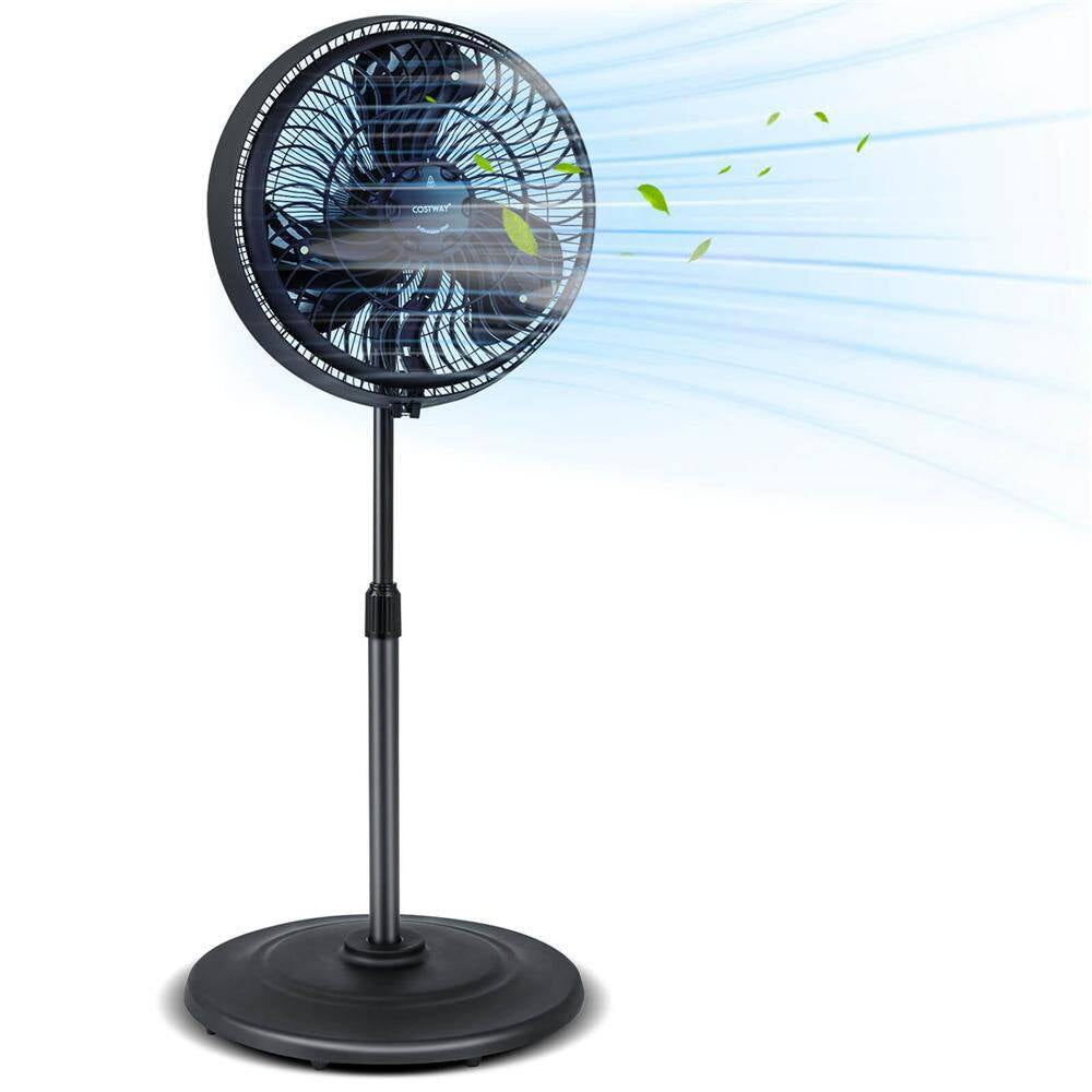 16" Oscillating Misting Pedestal Fan 2120 CFM with 3-Speed Hose Connector Black